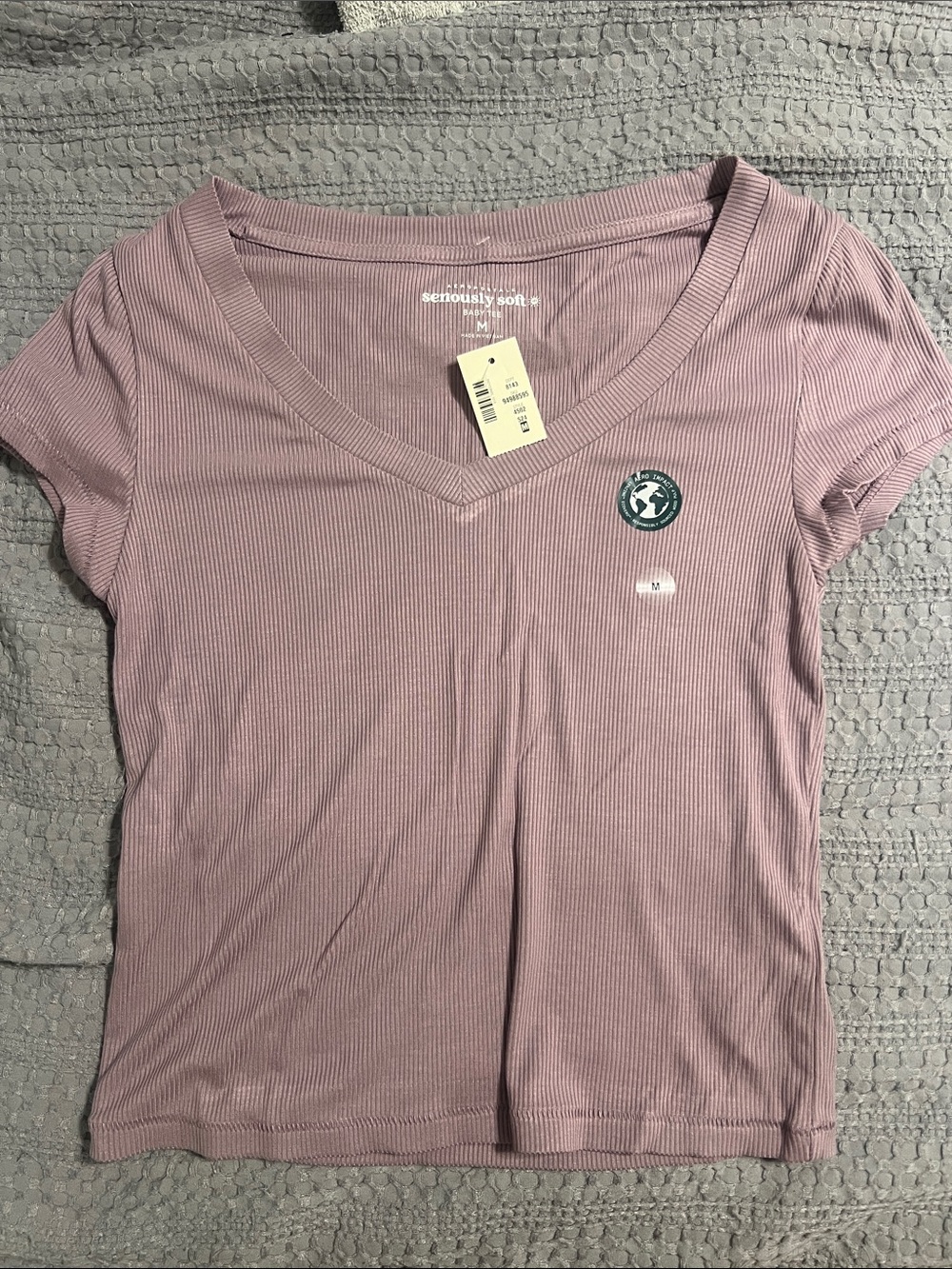 Aeropostale Mauve Ribbed V-Neck Short Sleeve Tee